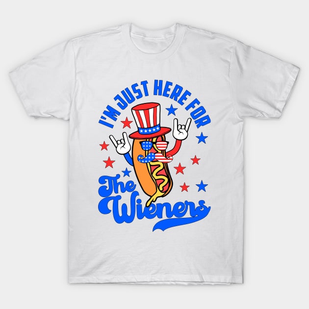 Hot Dog I'm Just Here For The Wieners 4th Of July Funny T-Shirt by artbooming